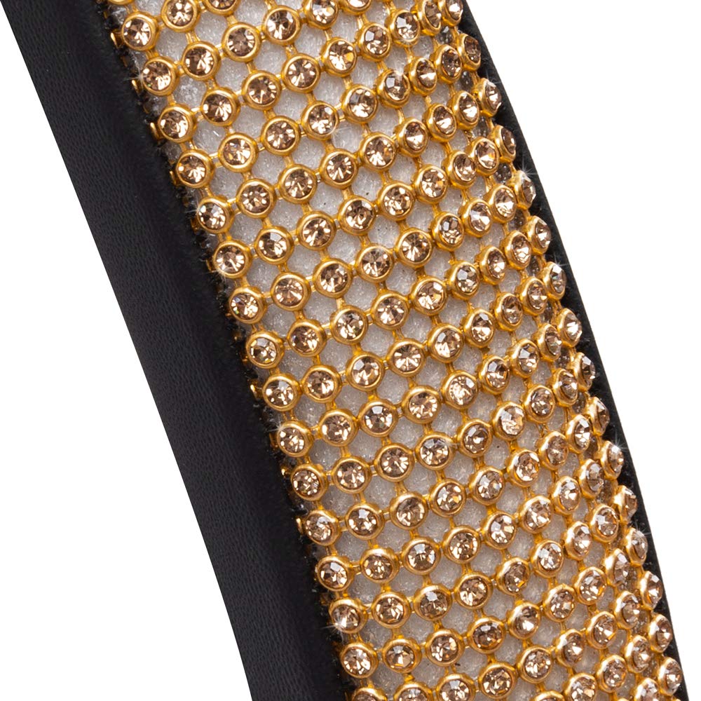 BDK Bling Bling Glitter Diamond Leather Steering Wheel Cover with 9 Rows Crystal Rhinestones, Universal Fit 14.5-15.5 Inch for Women/Girls (Bling Crystal Diamonds - Gold) - Image 6