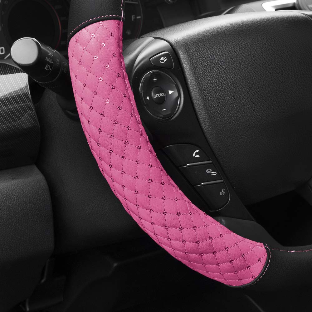 BDK CarXS Diamond Quilt Steering Wheel Cover, Pink – Breathable Anti-Slip Protector with Bling Bling Sequin for Women, Fits Most Standard Wheel Sizes 14.5-15 inch - Image 4