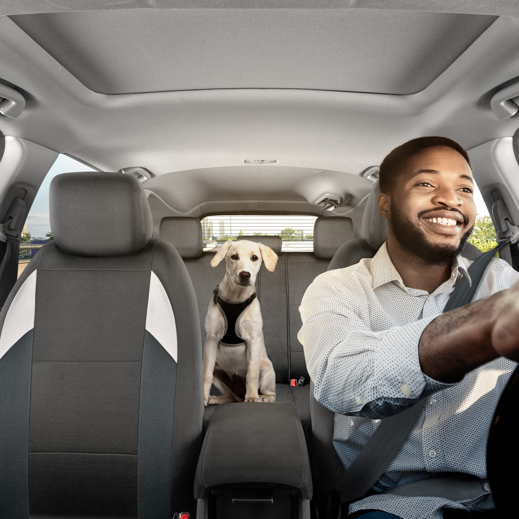 BDK carXS Monaco Seat Covers for Cars Full Set, Gray Tri-Tone Front with Split Rear Bench Back Seat Cover, Automotive Seat Covers for Trucks SUV Van Auto - Image 3