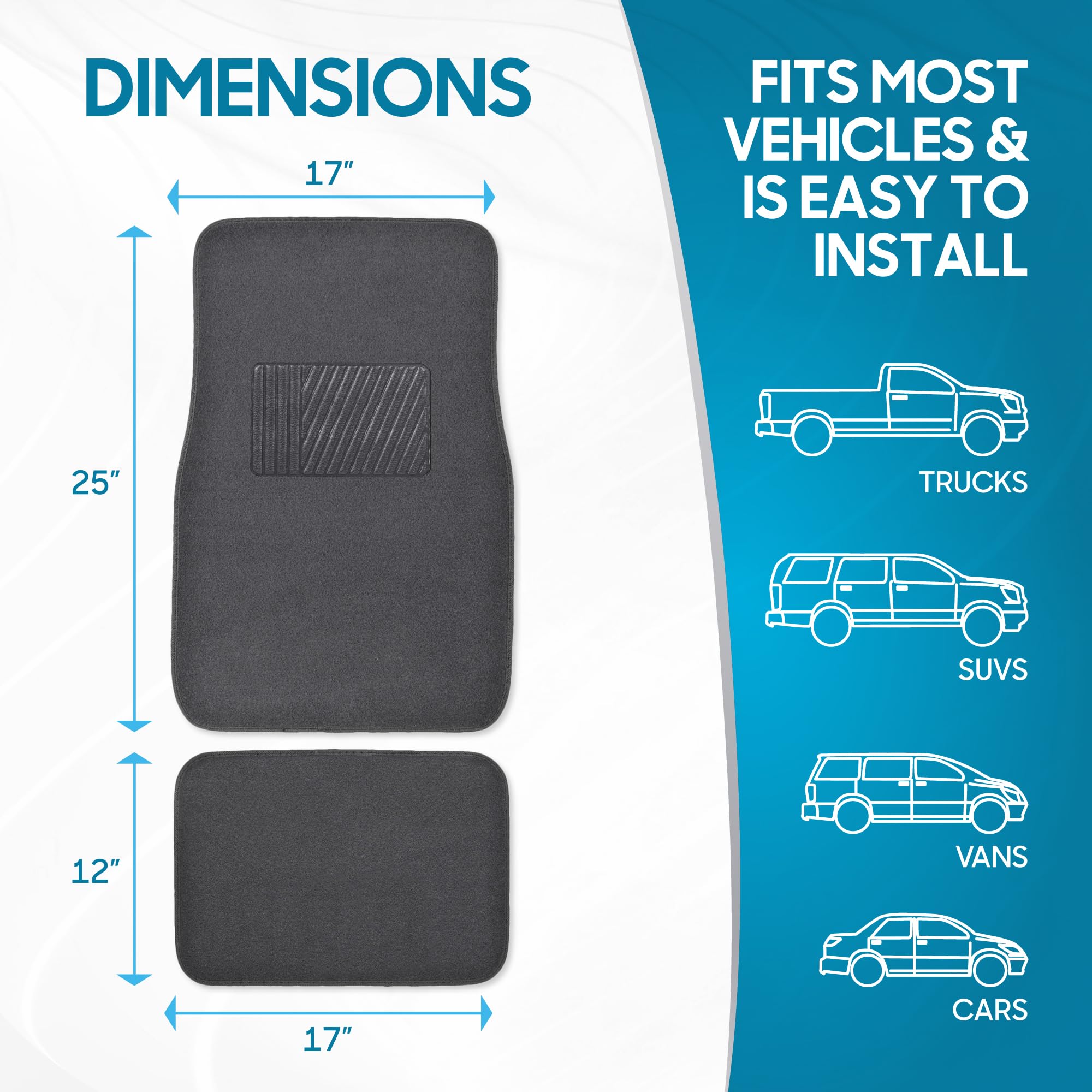 BDK Classic Carpet Floor Mats for Car & Auto - Universal Fit -Front & Rear with Heelpad (Charcoal) - MT100CC - Image 7