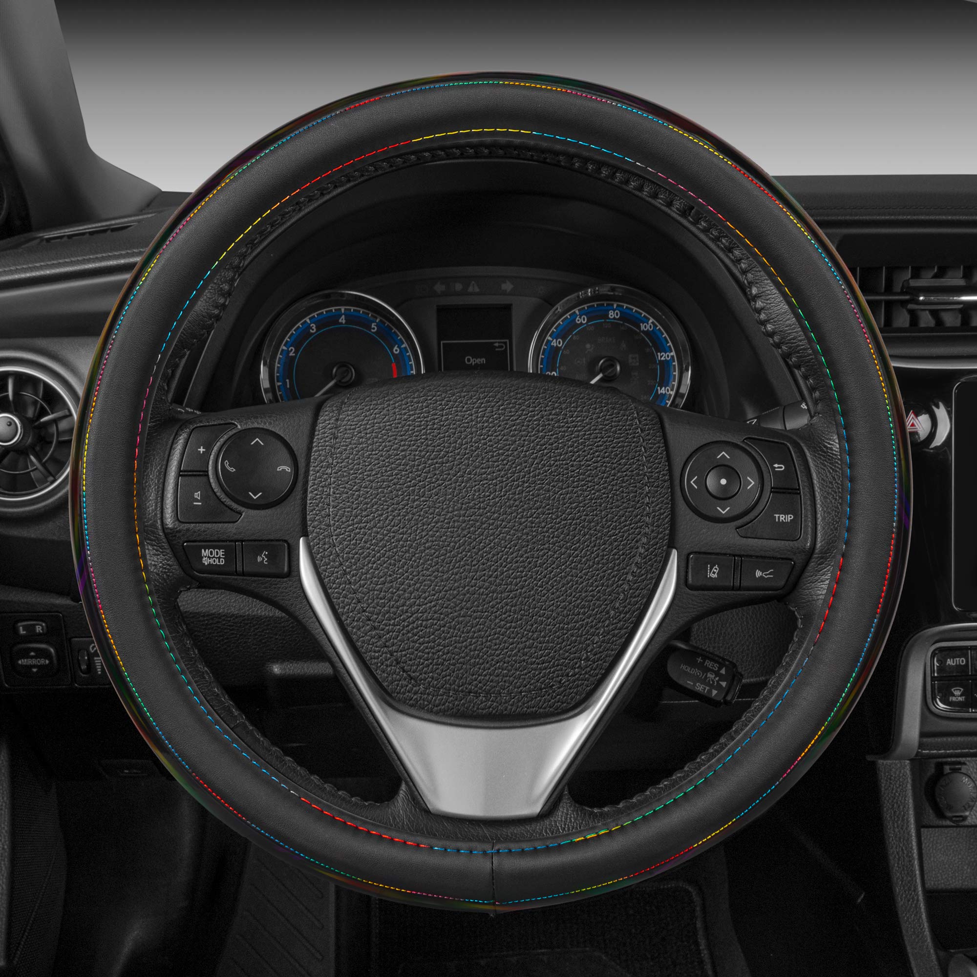 BDK Cute Iridescent Black Steering Wheel Cover for Women, Standard 15 inch Size, Sparkle Faux Leather Car Steering Wheel Cover for Truck Van SUV Auto - Image 3