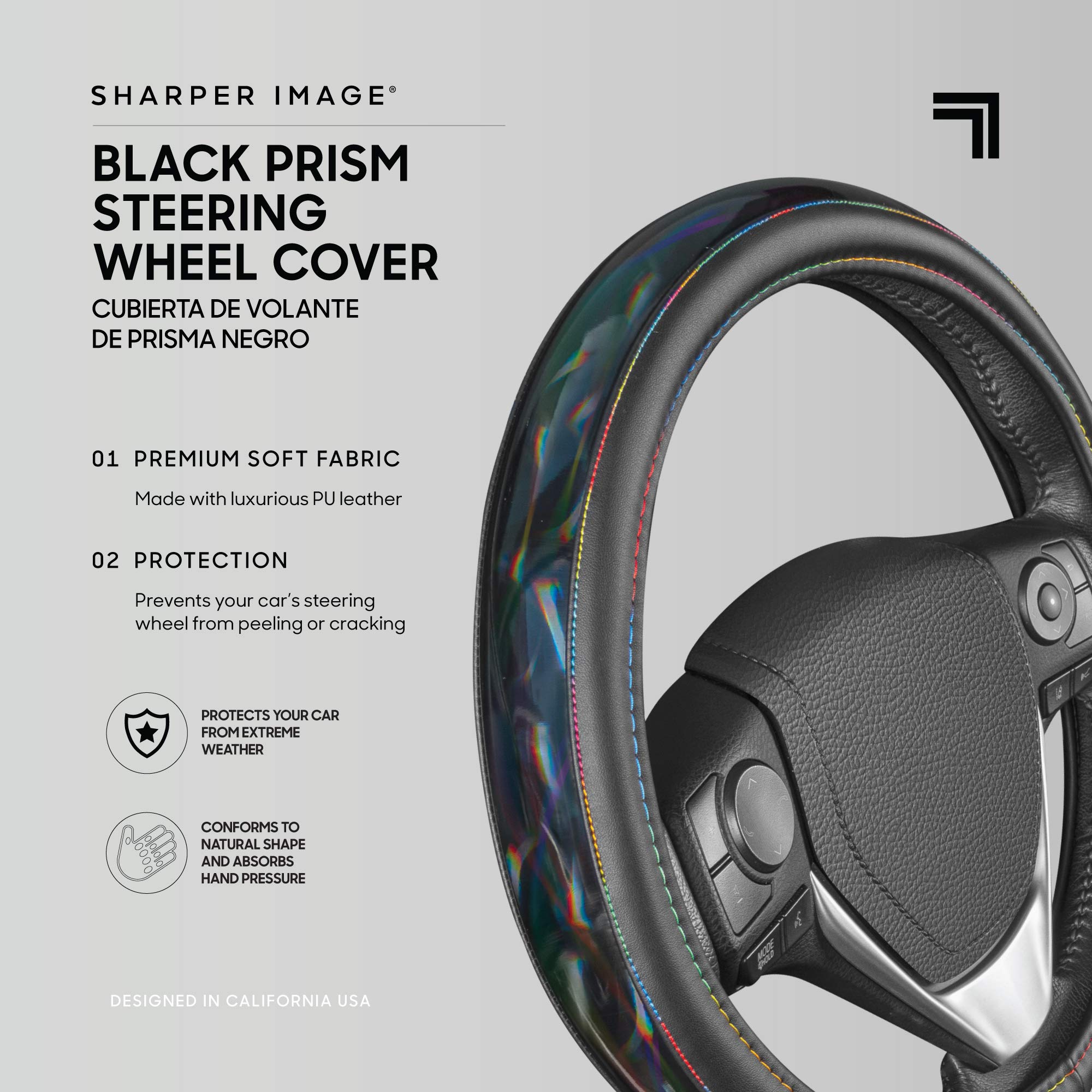 BDK Cute Iridescent Black Steering Wheel Cover for Women, Standard 15 inch Size, Sparkle Faux Leather Car Steering Wheel Cover for Truck Van SUV Auto - Image 6