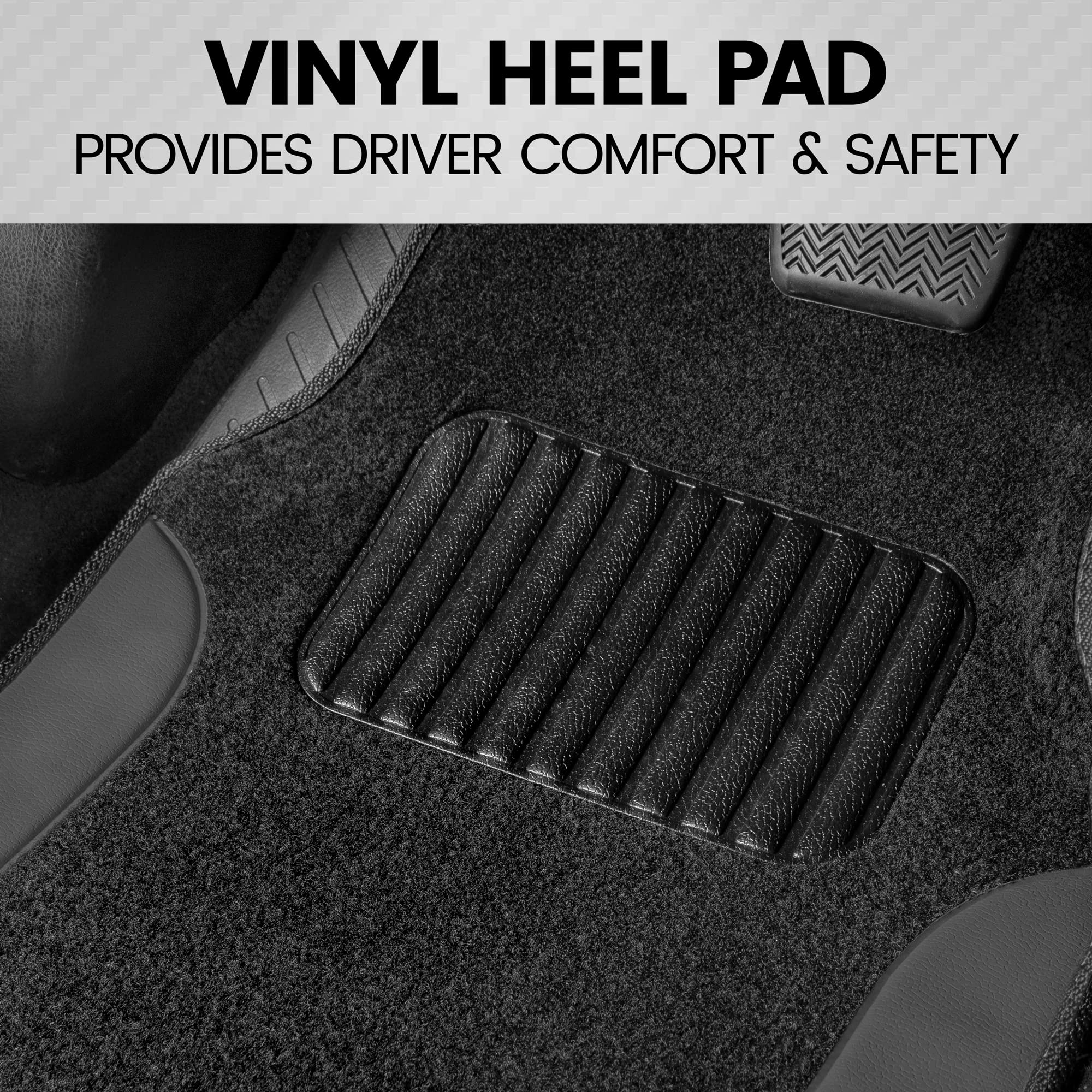 BDK Floor Mats for Cars, Two-Tone Carpet Car Floor Mats with Faux Leather Accents, Automotive Floor Mat Set with Built-In Heel Pad, Stylish Interior Car Accessories (Gray) - Image 4