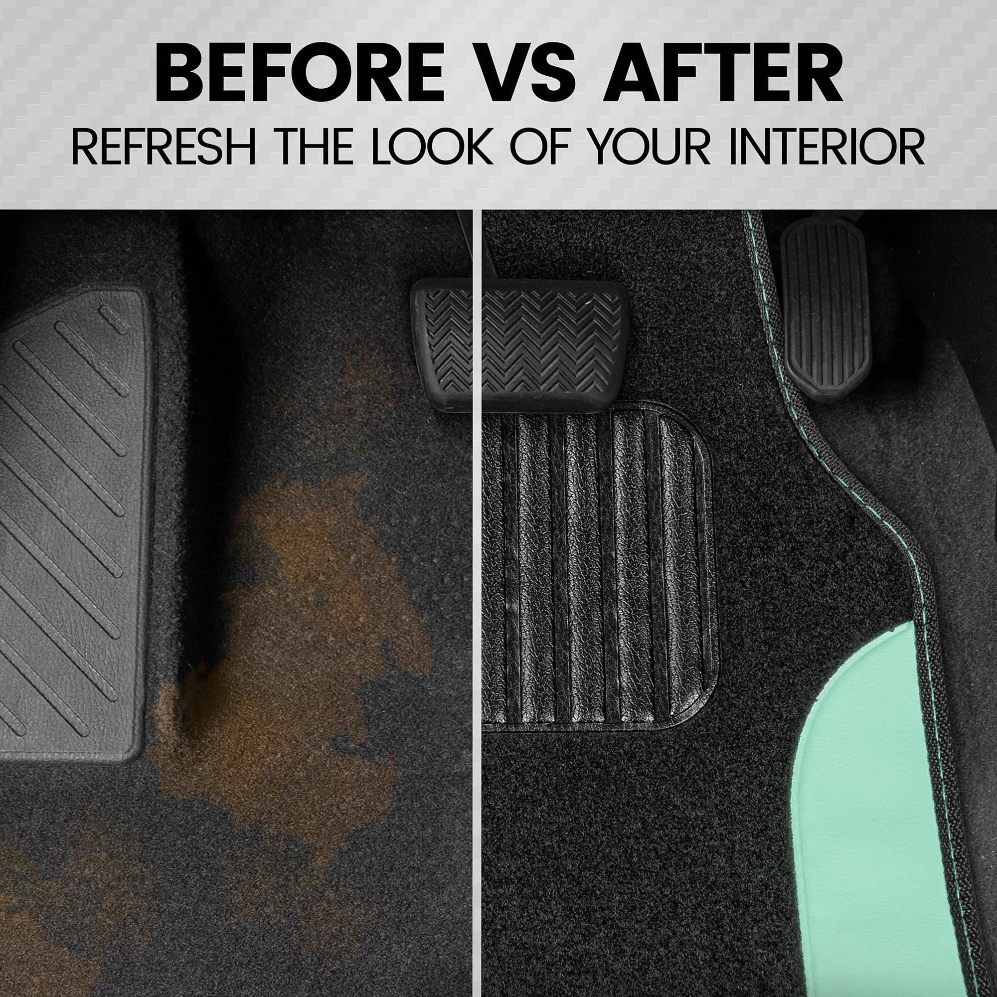 BDK floor mats for Cars, Two-Tone Carpet with Faux Leather Accents, Automotive floor mat Set with Built-in Heel Pad, Stylish Interior Car Accessories (Mint) - Image 3