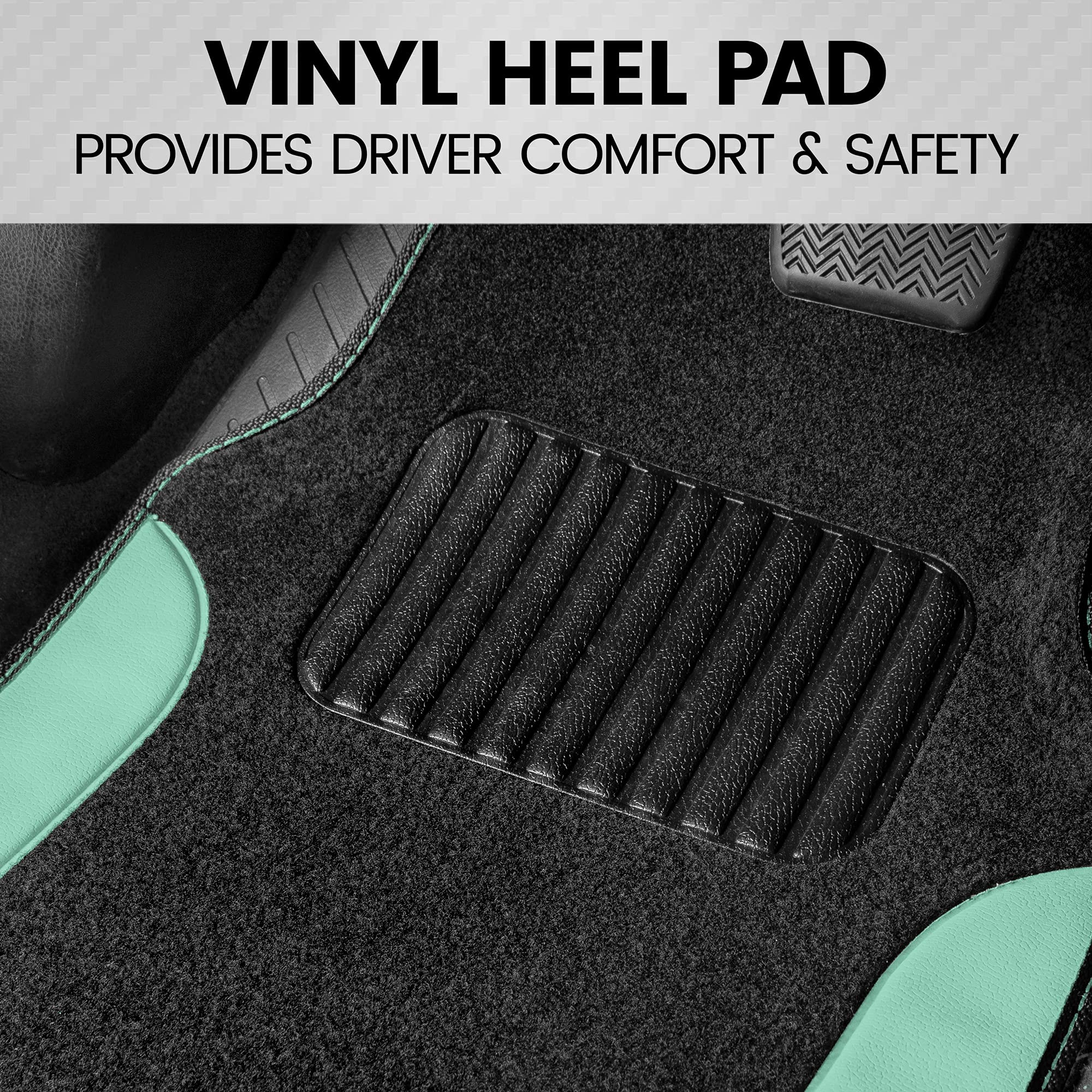 BDK floor mats for Cars, Two-Tone Carpet with Faux Leather Accents, Automotive floor mat Set with Built-in Heel Pad, Stylish Interior Car Accessories (Mint) - Image 4
