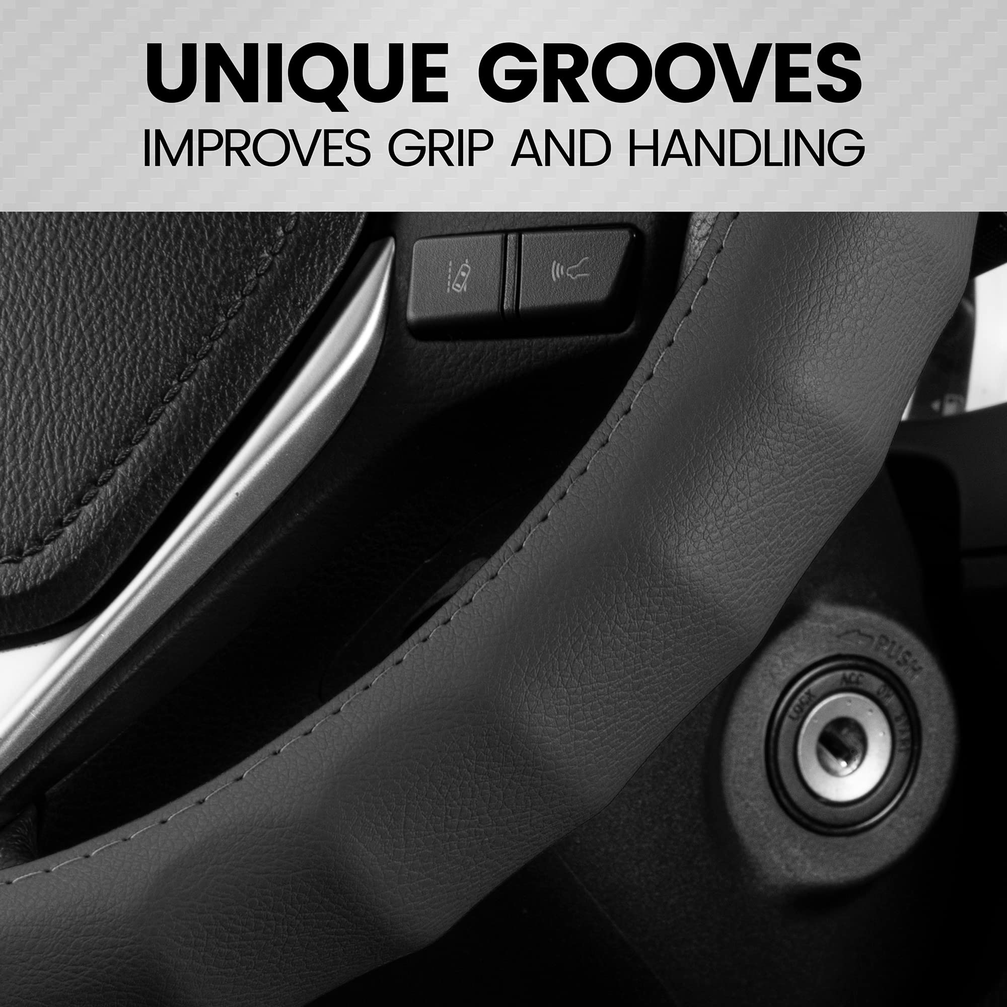BDK Genuine Black Leather Steering Wheel Cover for Car, Large 15.5-16 inch – Ergonomic Comfort Grip for Men & Women, Car Steering Wheel Cover for Vehicles with Large Steering Wheels - Image 5