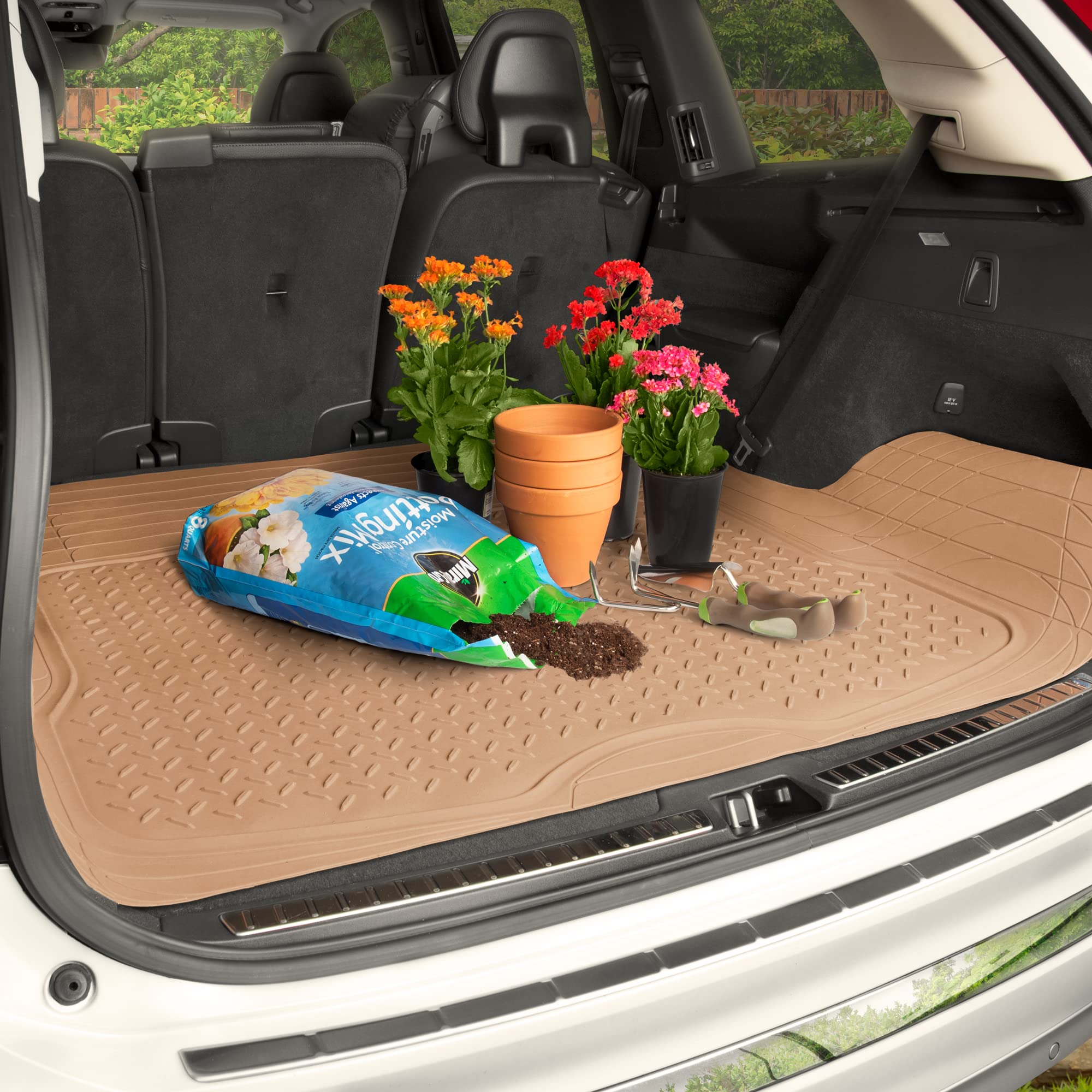 BDK Heavy Duty Rubber Cargo Mat Liner - All-Weather Trunk Protection, Trim-to-Fit Design for Cars, SUVs, Vans & Trucks - Non-Slip, Waterproof, Durable Cargo Floor Liner - 46" x 56.75" x 0.25" - Beige - Image 3