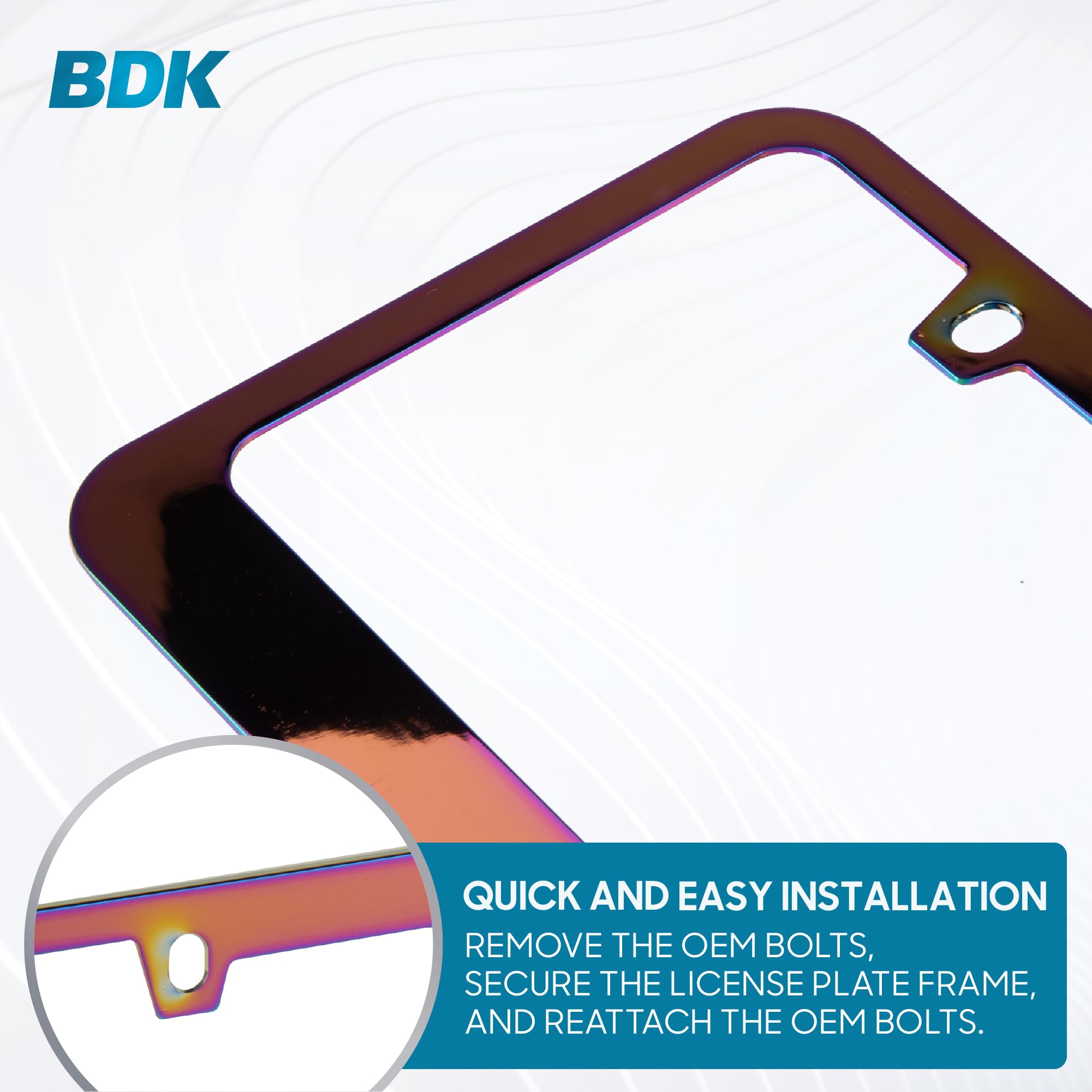 BDK Heavy Duty Rust-Proof Stainless-Steel Metal Neo Mirror Polish License Plate Frame Universal Size for Car Truck SUV (Pack of 2) - Image 5