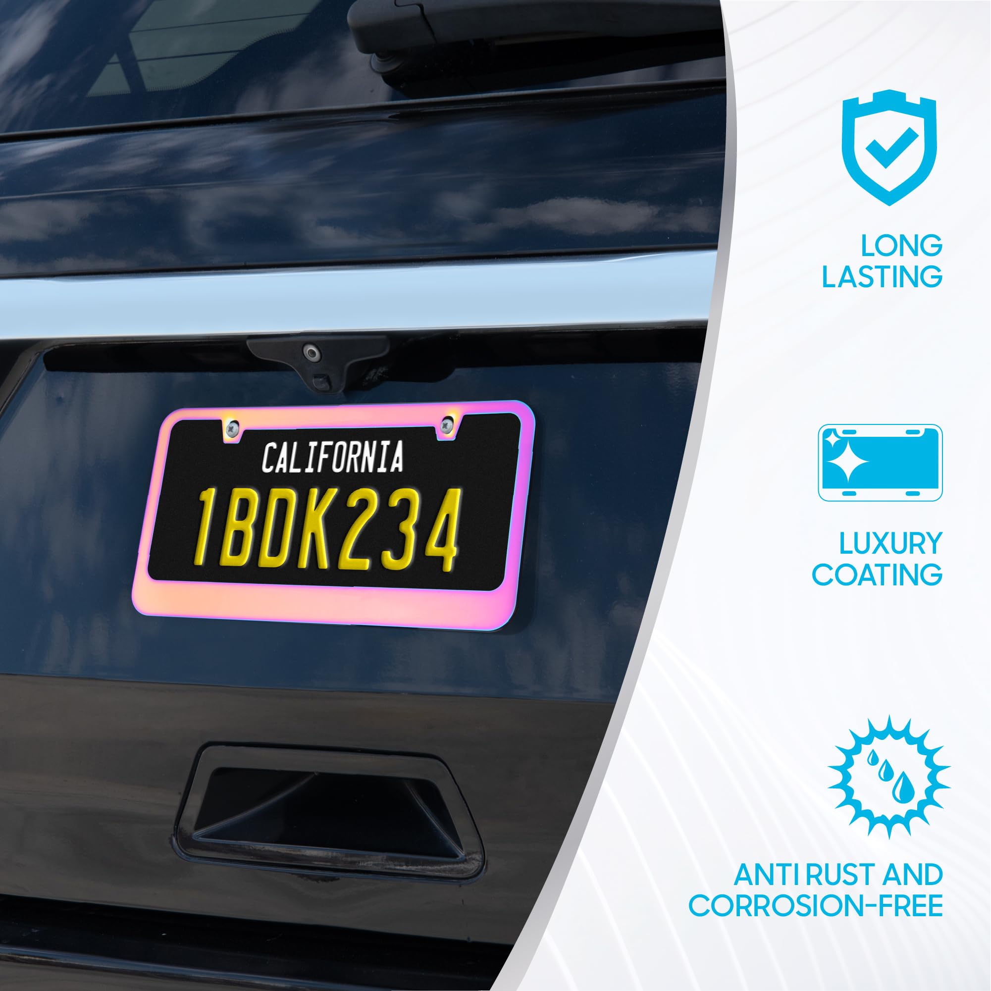 BDK Heavy Duty Rust-Proof Stainless-Steel Metal Neo Mirror Polish License Plate Frame Universal Size for Car Truck SUV (Pack of 2) - Image 6