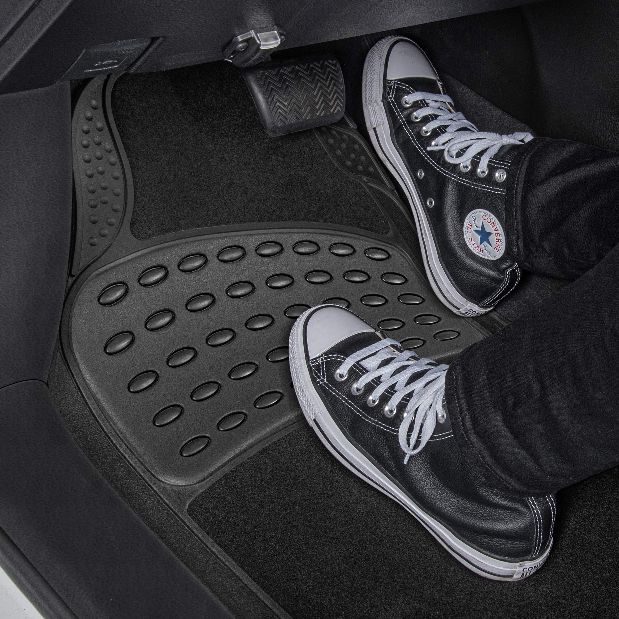 BDK HybridMat Automotive Rubber & Carpet Floor Mats, Front & Rear Seat Mat Set of Interior Liners for Car Sedan SUV Van, Heavy Duty All Weather, Semi-Trim to Fit, Black - Image 3