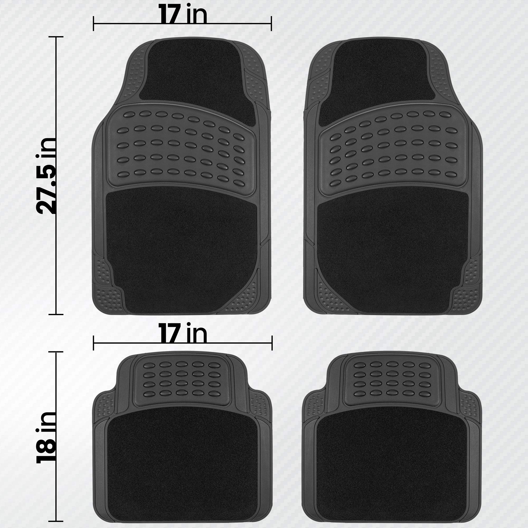 BDK HybridMat Automotive Rubber & Carpet Floor Mats, Front & Rear Seat Mat Set of Interior Liners for Car Sedan SUV Van, Heavy Duty All Weather, Semi-Trim to Fit, Black - Image 7