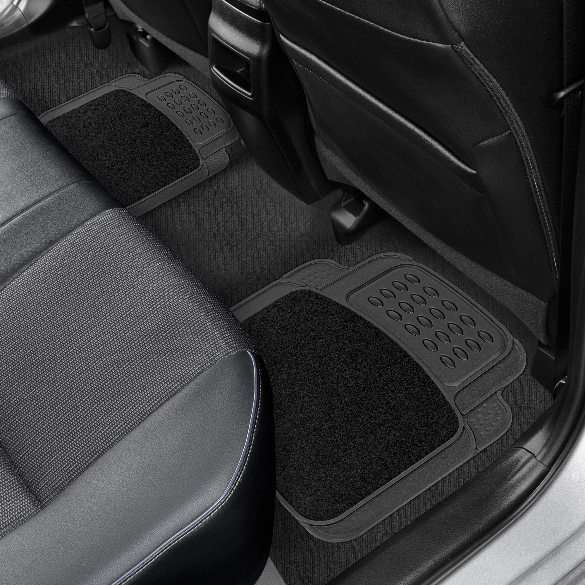 BDK HybridMat Automotive Rubber & Carpet Floor Mats, Front & Rear Seat Mat Set of Interior Liners for Car Sedan SUV Van, Heavy Duty All Weather, Semi-Trim to Fit, Black - Image 8
