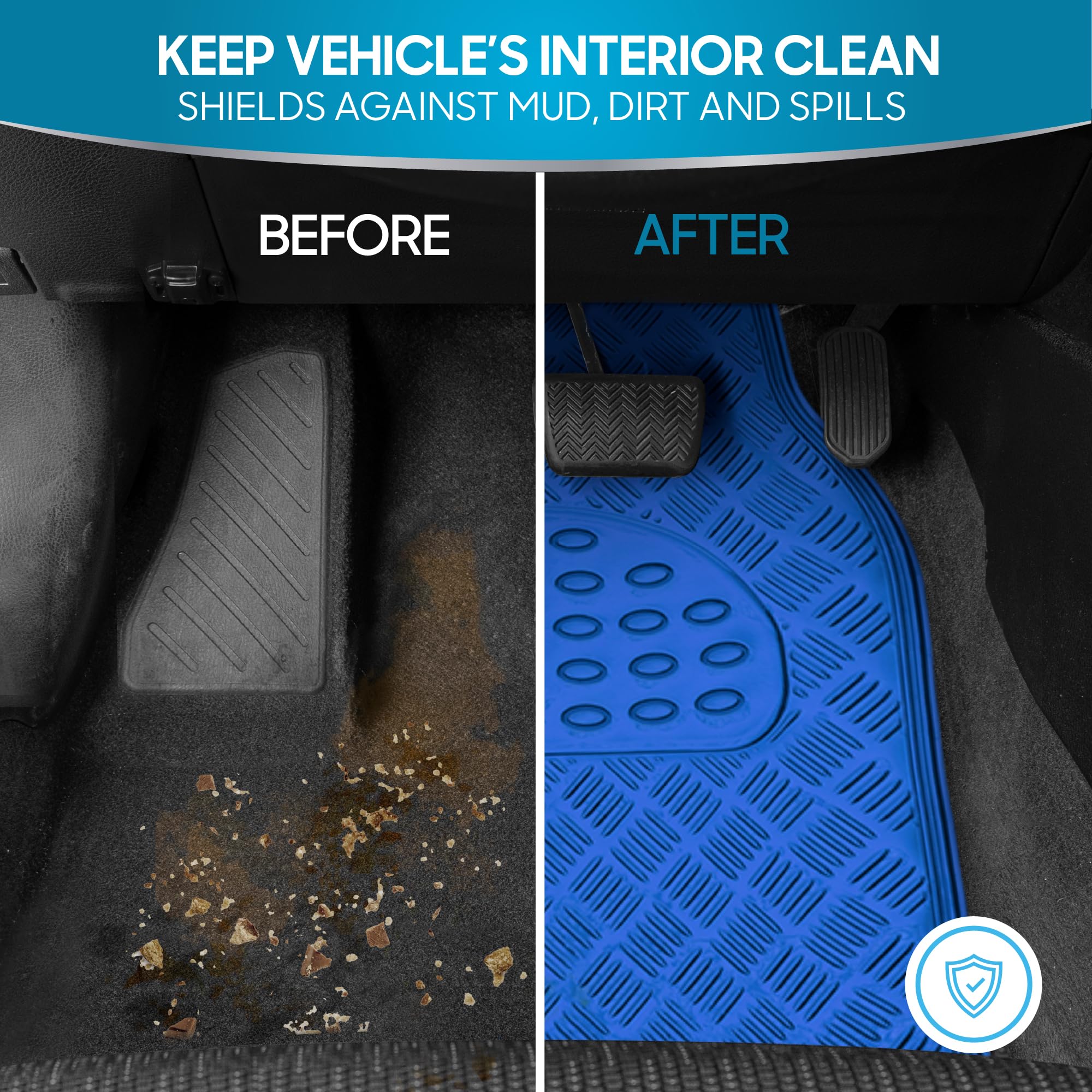 BDK Metallic Chrome Car Floor Mats All-Weather Universal Fit Automotive Floor Mats for Cars SUVs, Floor Mats for Trucks, Car Mats Full Set Front & Rear, Non-Slip Backing - Blue - Image 4