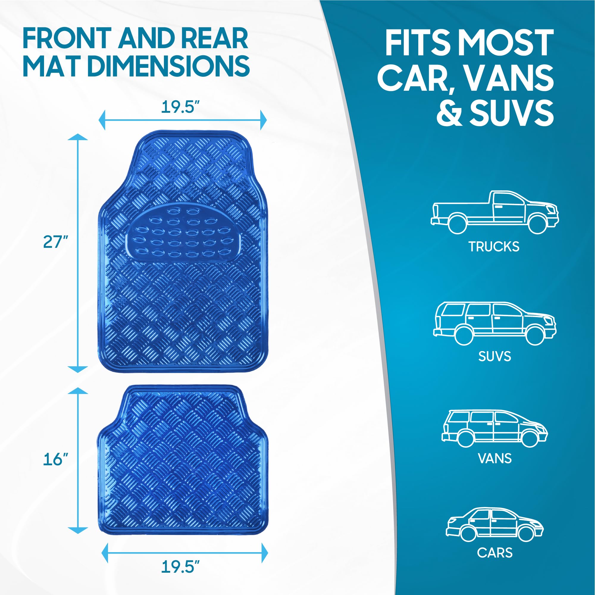 BDK Metallic Chrome Car Floor Mats All-Weather Universal Fit Automotive Floor Mats for Cars SUVs, Floor Mats for Trucks, Car Mats Full Set Front & Rear, Non-Slip Backing - Blue - Image 7