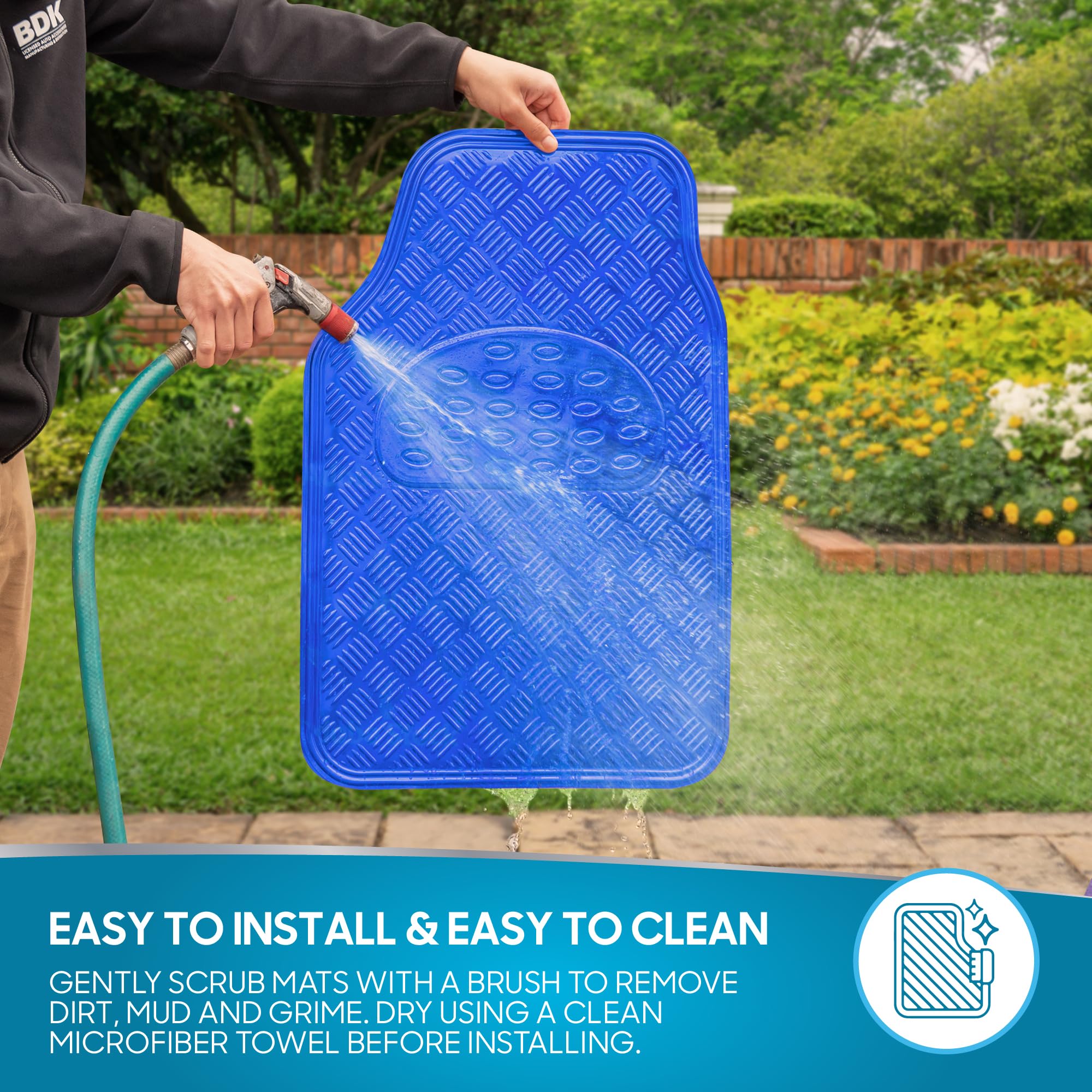 BDK Metallic Chrome Car Floor Mats All-Weather Universal Fit Automotive Floor Mats for Cars SUVs, Floor Mats for Trucks, Car Mats Full Set Front & Rear, Non-Slip Backing - Blue - Image 8