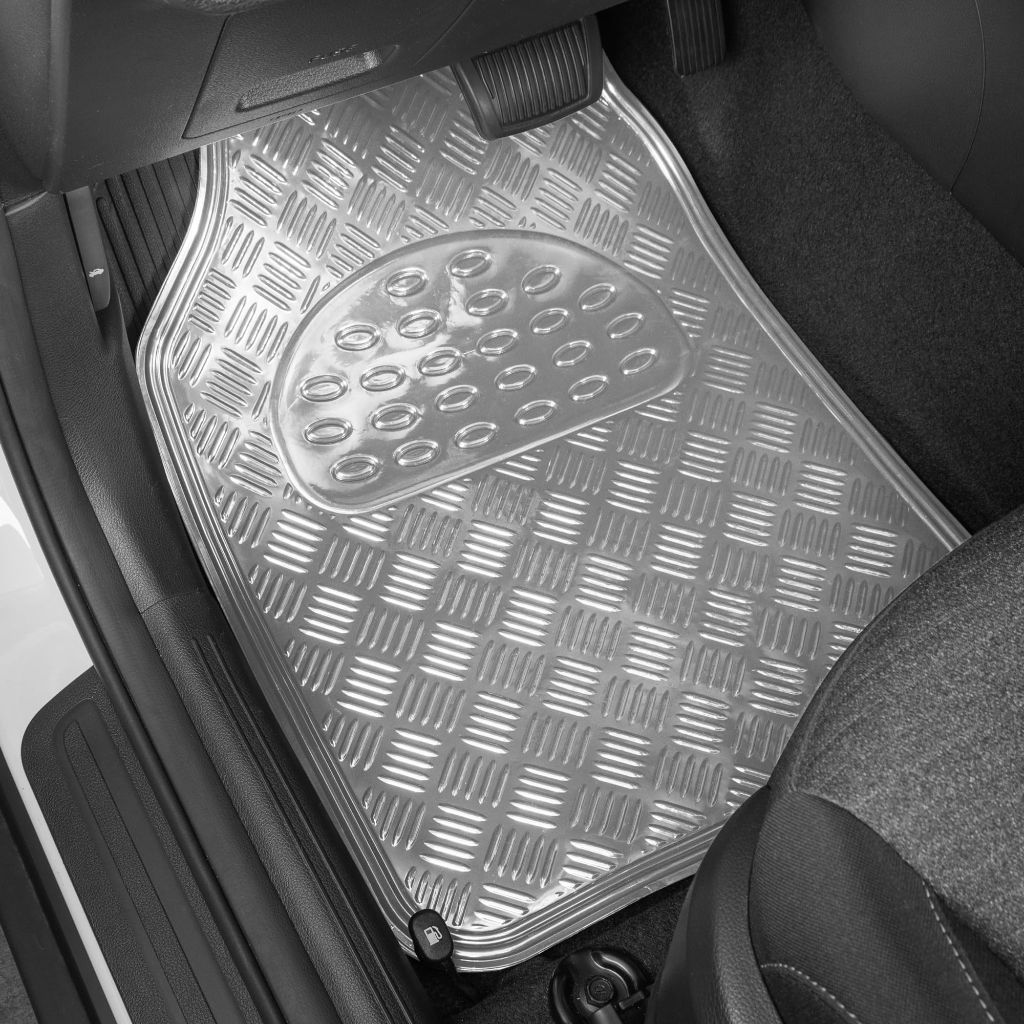 BDK Metallic Chrome Car Floor Mats All-Weather Universal Fit Automotive Floor Mats for Cars SUVs, Floor Mats for Trucks, Car Mats Full Set Front & Rear, Non-Slip Backing - Silver - Image 3