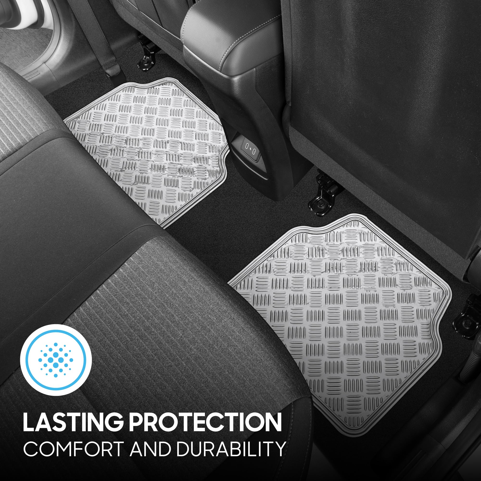 BDK Metallic Chrome Car Floor Mats All-Weather Universal Fit Automotive Floor Mats for Cars SUVs, Floor Mats for Trucks, Car Mats Full Set Front & Rear, Non-Slip Backing - Silver - Image 5