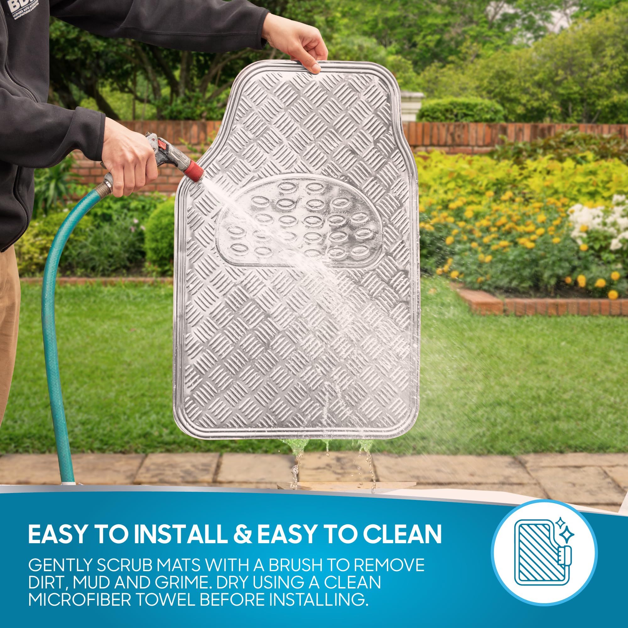 BDK Metallic Chrome Car Floor Mats All-Weather Universal Fit Automotive Floor Mats for Cars SUVs, Floor Mats for Trucks, Car Mats Full Set Front & Rear, Non-Slip Backing - Silver - Image 8