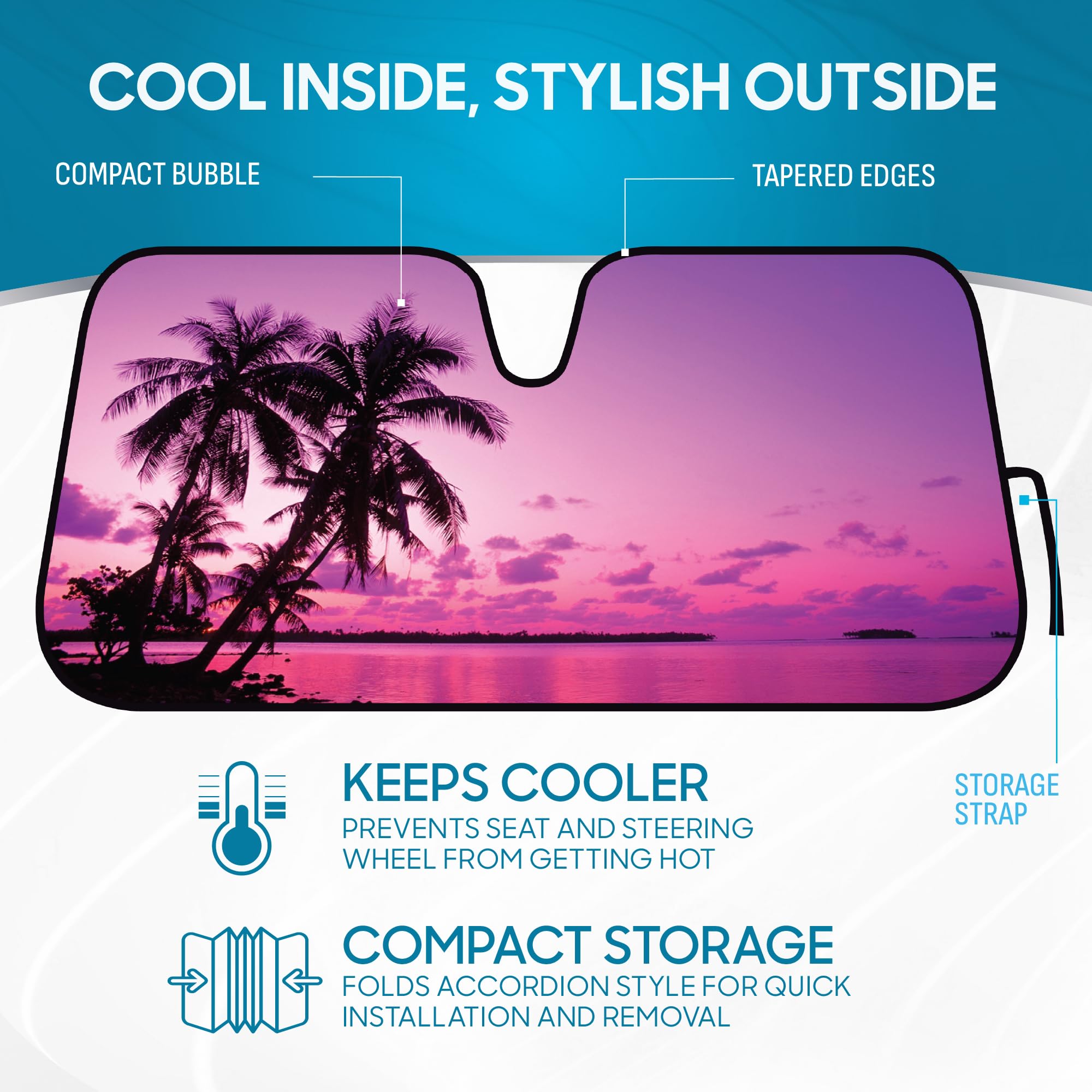 BDK Purple Sunset Beach Front Windshield Sun Shade Accordion Folding Cute Car Window Shades for Truck & Car Sunshade Shield for Sun UV Rays - Visor Protector Keeps Your Vehicle Cool - 58 x 27 inches - Image 3