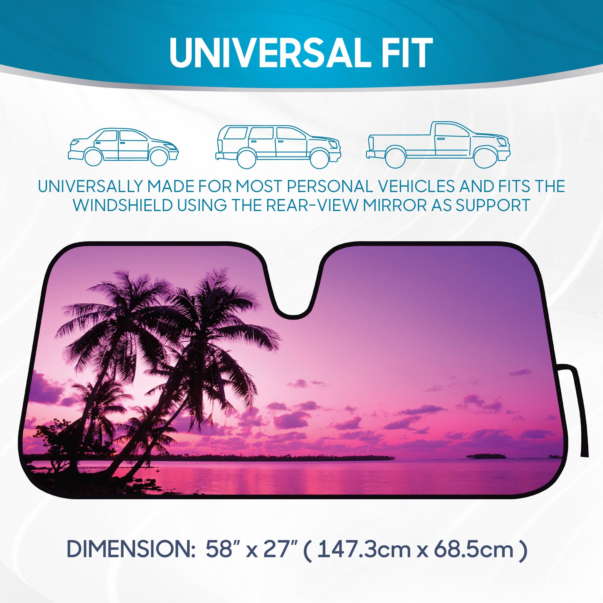 BDK Purple Sunset Beach Front Windshield Sun Shade Accordion Folding Cute Car Window Shades for Truck & Car Sunshade Shield for Sun UV Rays - Visor Protector Keeps Your Vehicle Cool - 58 x 27 inches - Image 7