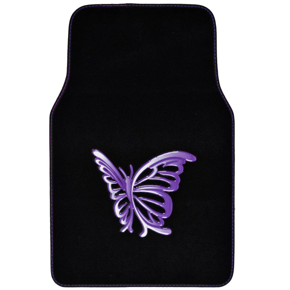 BDK Purple White Butterfly Design Carpet Car Floor Mats for Auto Van Truck SUV-4 Pieces Front & Rear Full Set with Rubber Backing-Universal Fit (MT-509-PP) - Image 4