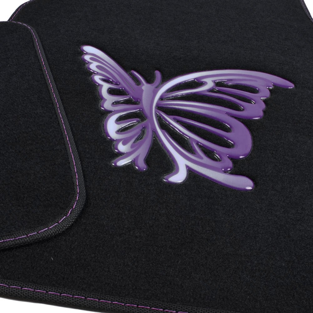 BDK Purple White Butterfly Design Carpet Car Floor Mats for Auto Van Truck SUV-4 Pieces Front & Rear Full Set with Rubber Backing-Universal Fit (MT-509-PP) - Image 5