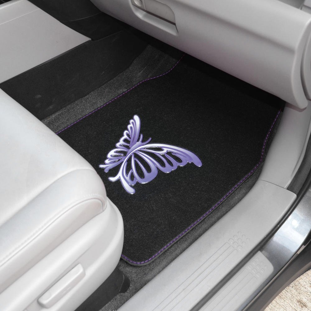 BDK Purple White Butterfly Design Carpet Car Floor Mats for Auto Van Truck SUV-4 Pieces Front & Rear Full Set with Rubber Backing-Universal Fit (MT-509-PP) - Image 7