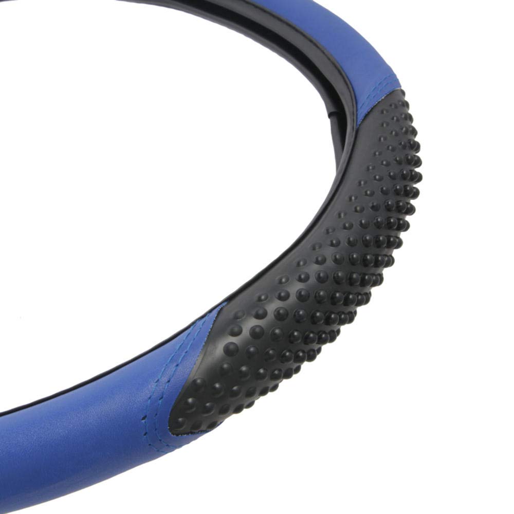 BDK Sporty Two Tone Ergonomic Grip Steering Wheel Cover - Massaging Gel Grip for Standard Size Wheels 14.5-15 inch Massaging Gel Grip Blue/Black - Image 5