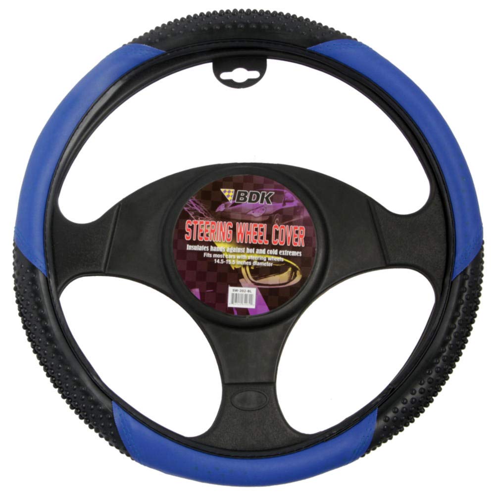 BDK Sporty Two Tone Ergonomic Grip Steering Wheel Cover - Massaging Gel Grip for Standard Size Wheels 14.5-15 inch Massaging Gel Grip Blue/Black - Image 8