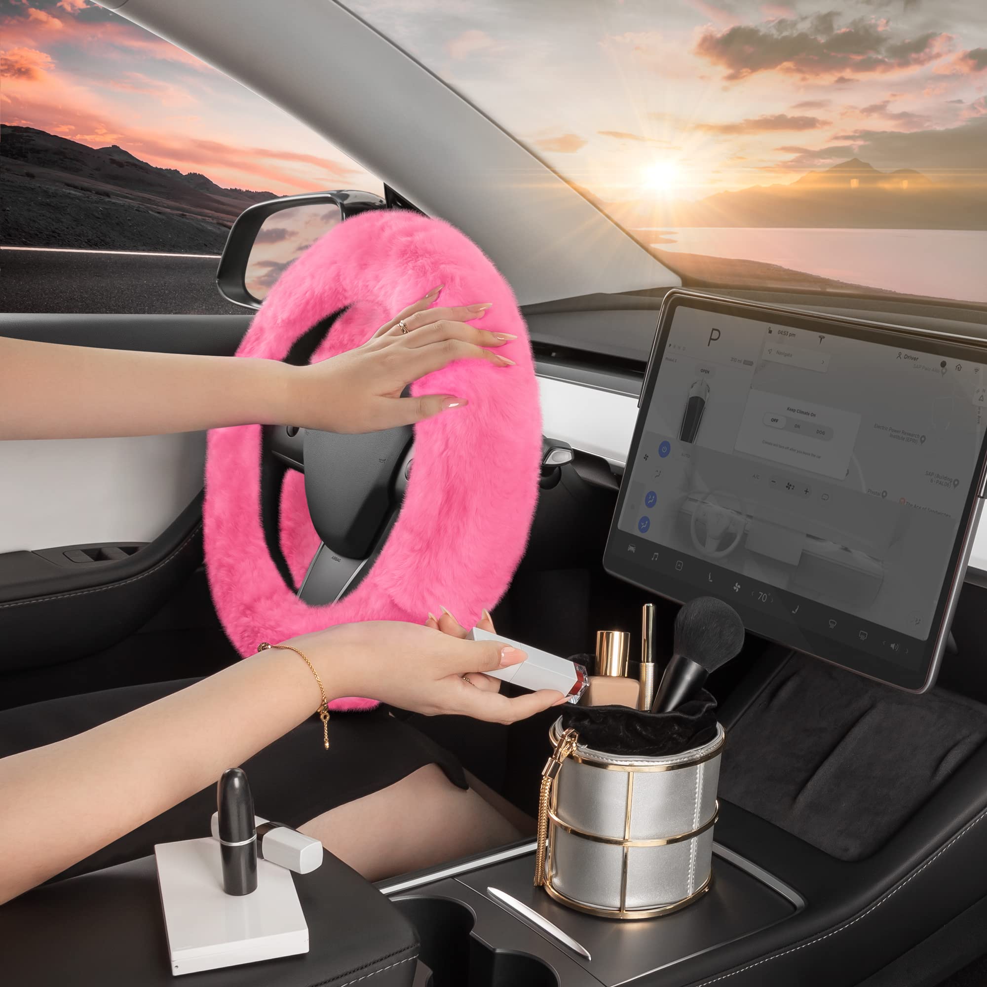 BDK Steering Wheel Covers for Women (Faux Fur - Pink) - Image 3