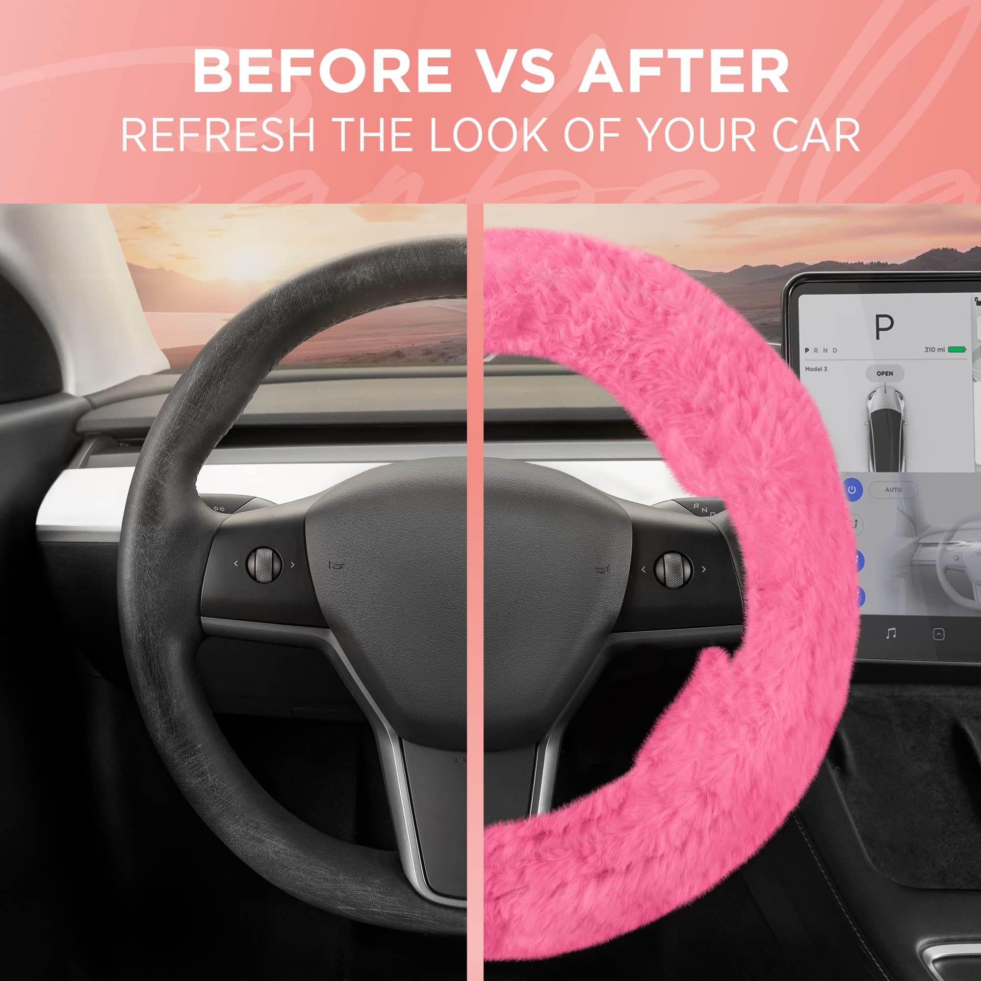 BDK Steering Wheel Covers for Women (Faux Fur - Pink) - Image 4