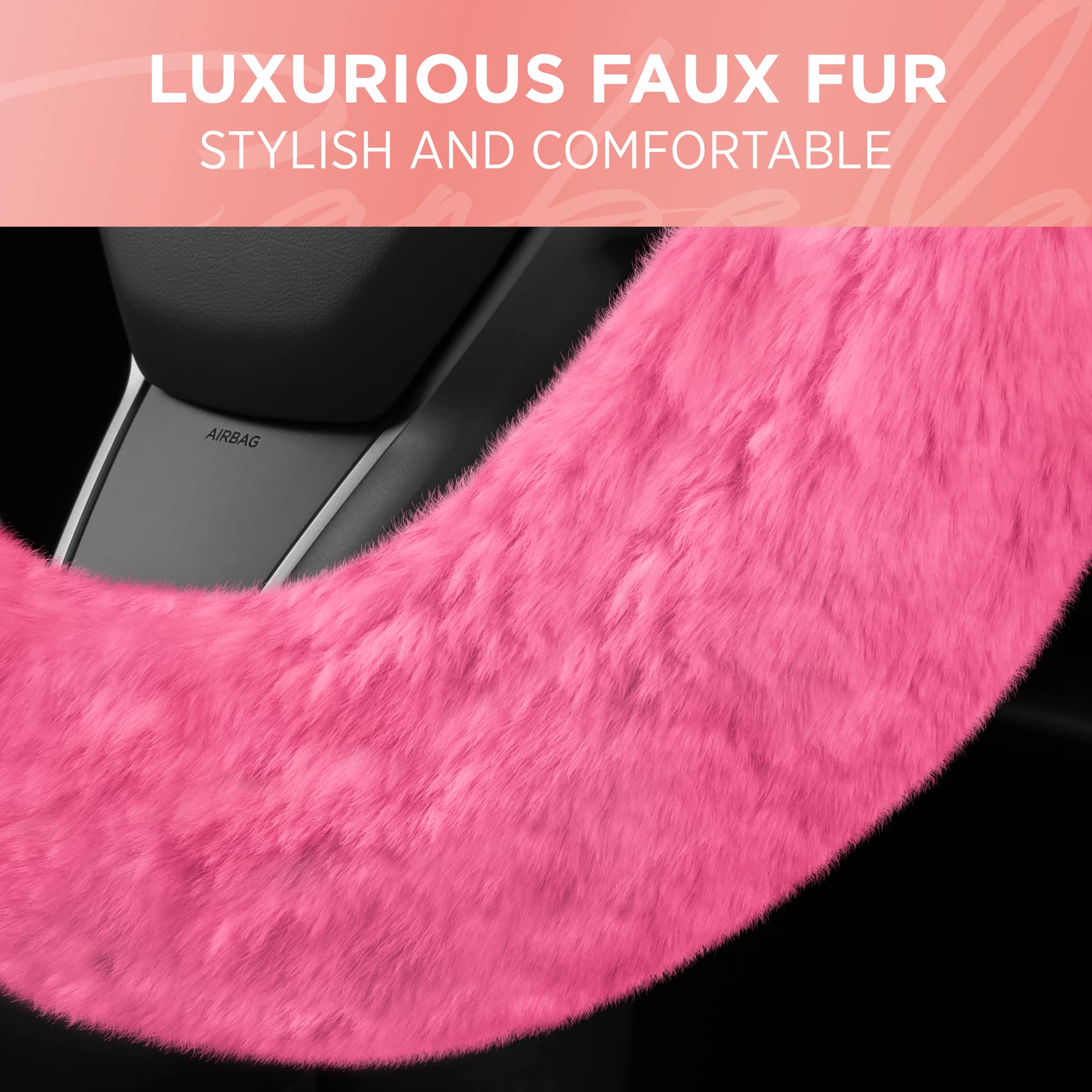 BDK Steering Wheel Covers for Women (Faux Fur - Pink) - Image 5