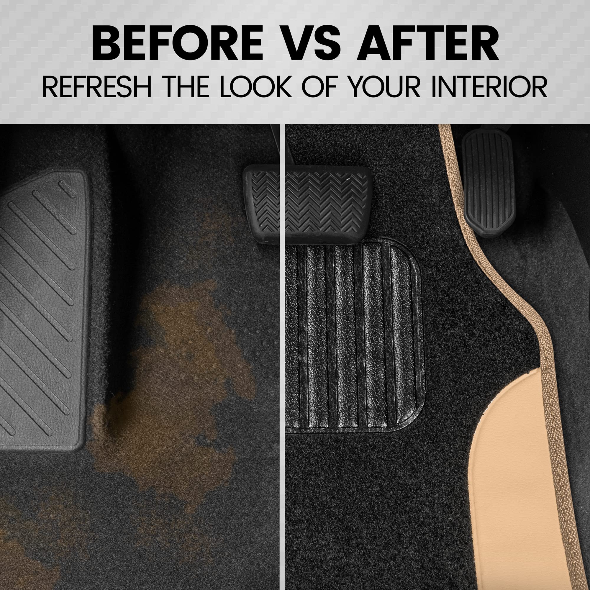 BDK Two-Tone Carpet Car Floor Mats with Faux Leather Accents, Automotive Floor Mat Set with Built-in Heel Pad, Stylish Interior Car Accessories (Beige) - Image 4