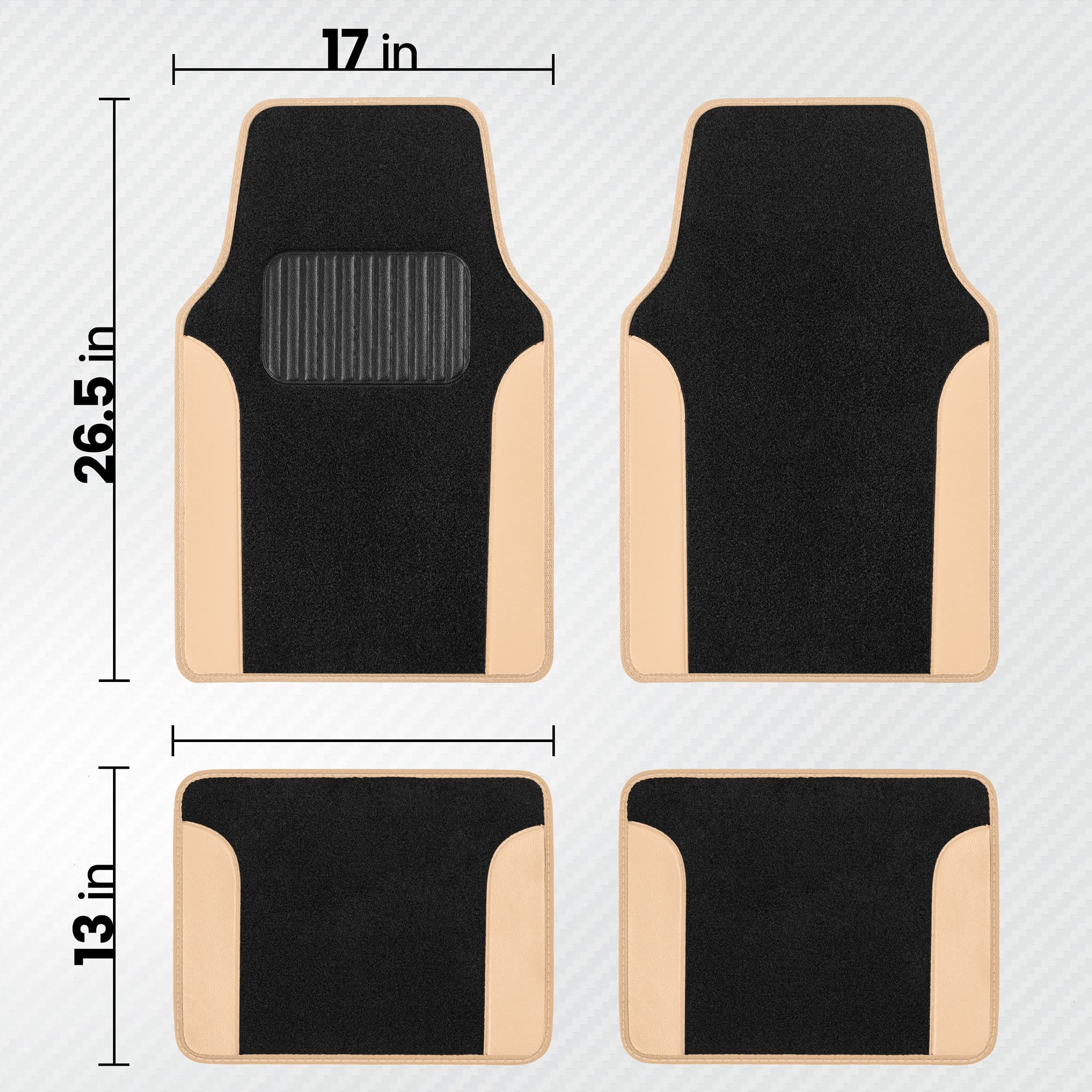 BDK Two-Tone Carpet Car Floor Mats with Faux Leather Accents, Automotive Floor Mat Set with Built-in Heel Pad, Stylish Interior Car Accessories (Beige) - Image 7
