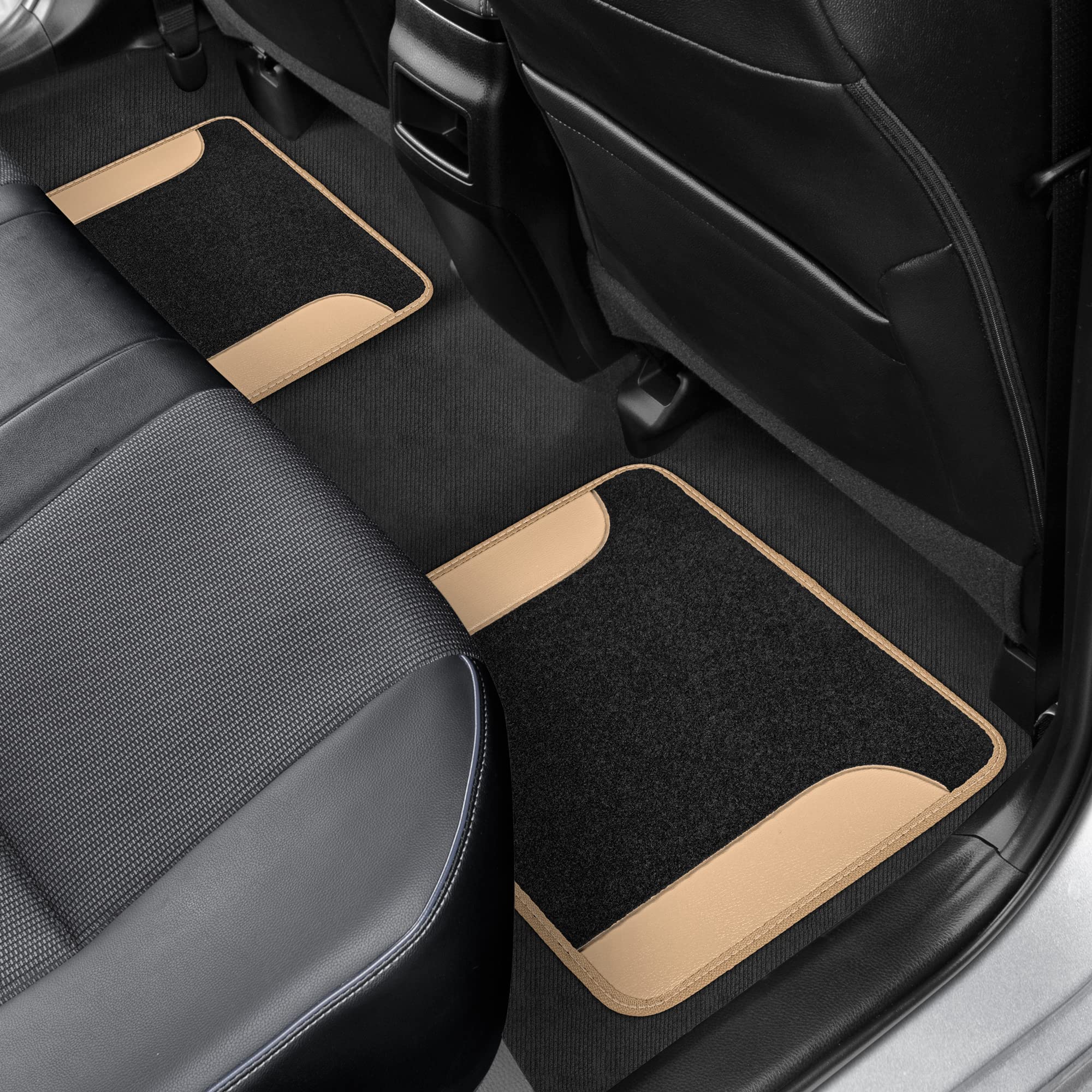 BDK Two-Tone Carpet Car Floor Mats with Faux Leather Accents, Automotive Floor Mat Set with Built-in Heel Pad, Stylish Interior Car Accessories (Beige) - Image 8