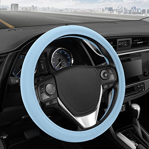 BDK Ultra Soft Blue Steering Wheel Cover, Unisex Car Accessories Non-Slip Comfy Soft Grip Faux Leather Auto Steering Wheel Cover for Cars Trucks Vans SUVs - Fits Standard 15" Inch Steering Wheels - Image 3