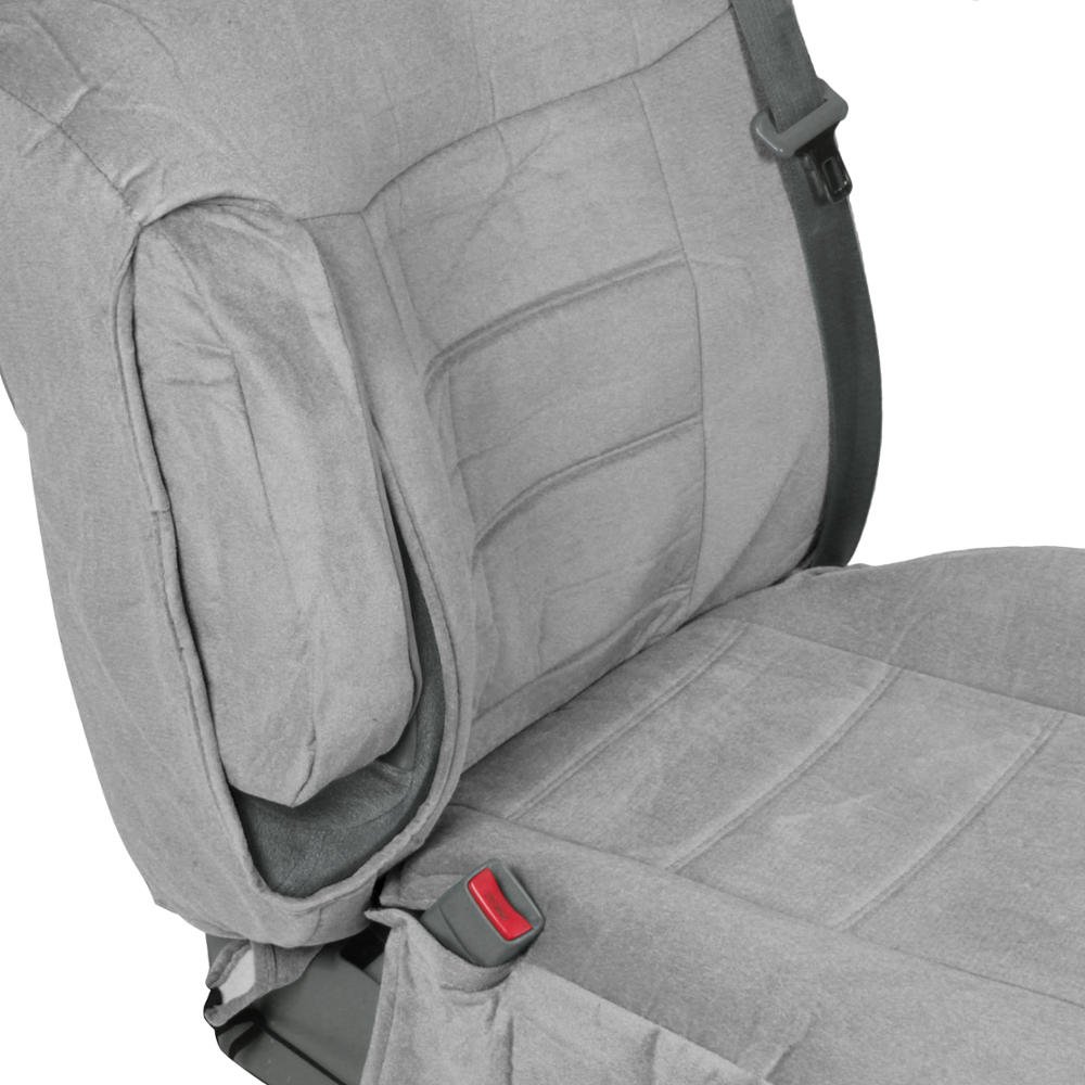 BDK Velour Fabric 2-Pack Front Seat Covers for Pick-Up Trucks, Trucks, Vans with Integrated Seat Belt, Integrated Arm Rest, Detachable Headrest - Gray - Image 3