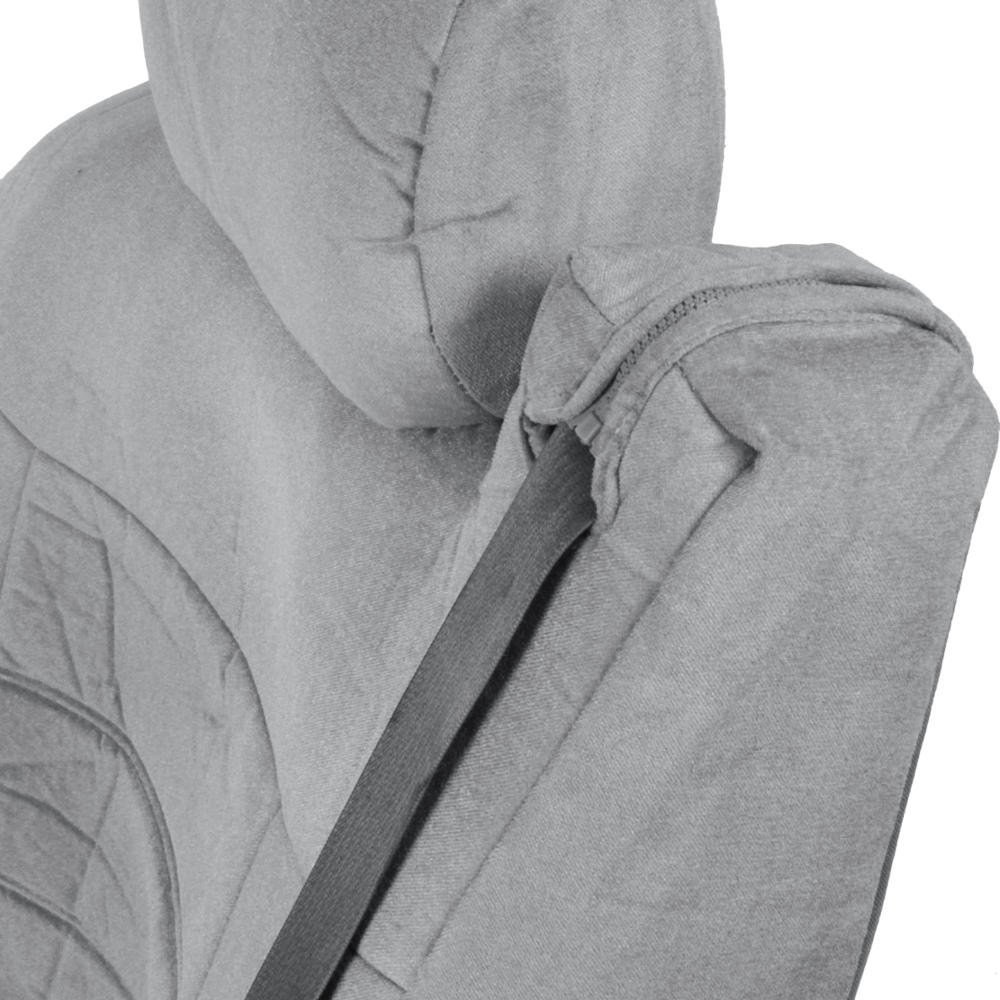 BDK Velour Fabric 2-Pack Front Seat Covers for Pick-Up Trucks, Trucks, Vans with Integrated Seat Belt, Integrated Arm Rest, Detachable Headrest - Gray - Image 7