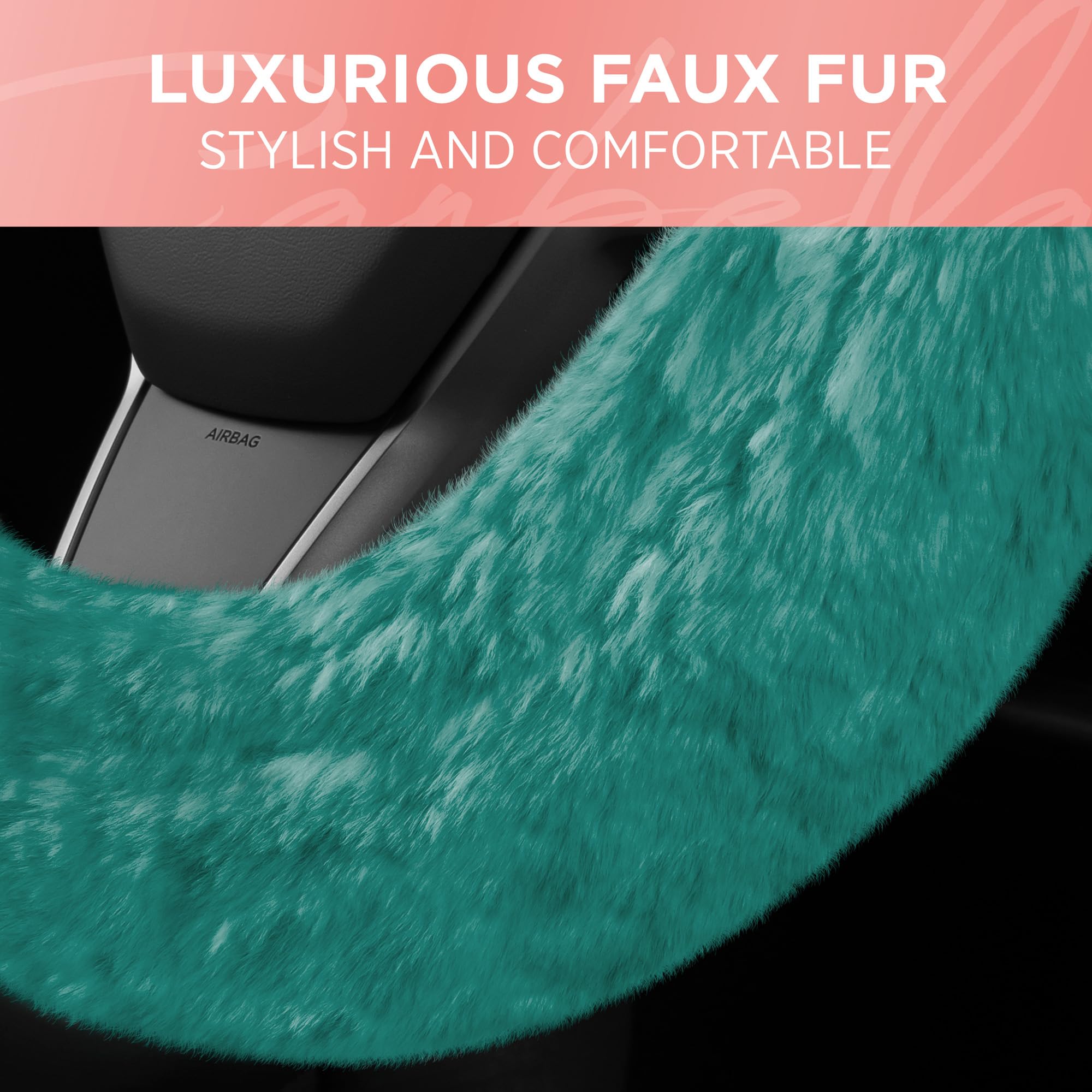 Carbella Aspen Mint Fuzzy Steering Wheel Cover for Women - Cute and Stylish Fluffy Fur Steering Wheel Cover for Cars Trucks Vans SUVs, Universal Fit for Wheel Sizes 14.5 to 15.5 inches - Image 5