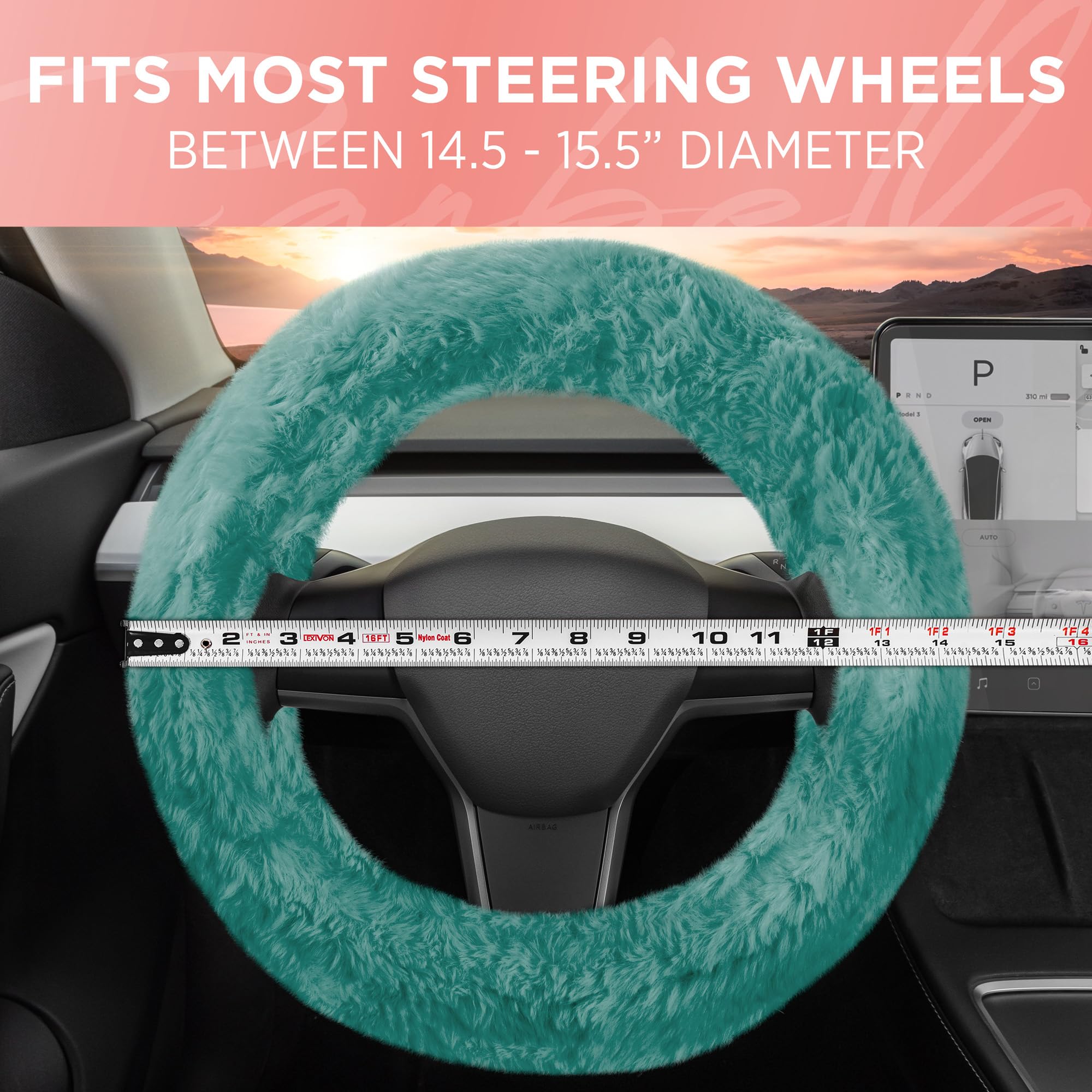 Carbella Aspen Mint Fuzzy Steering Wheel Cover for Women - Cute and Stylish Fluffy Fur Steering Wheel Cover for Cars Trucks Vans SUVs, Universal Fit for Wheel Sizes 14.5 to 15.5 inches - Image 6