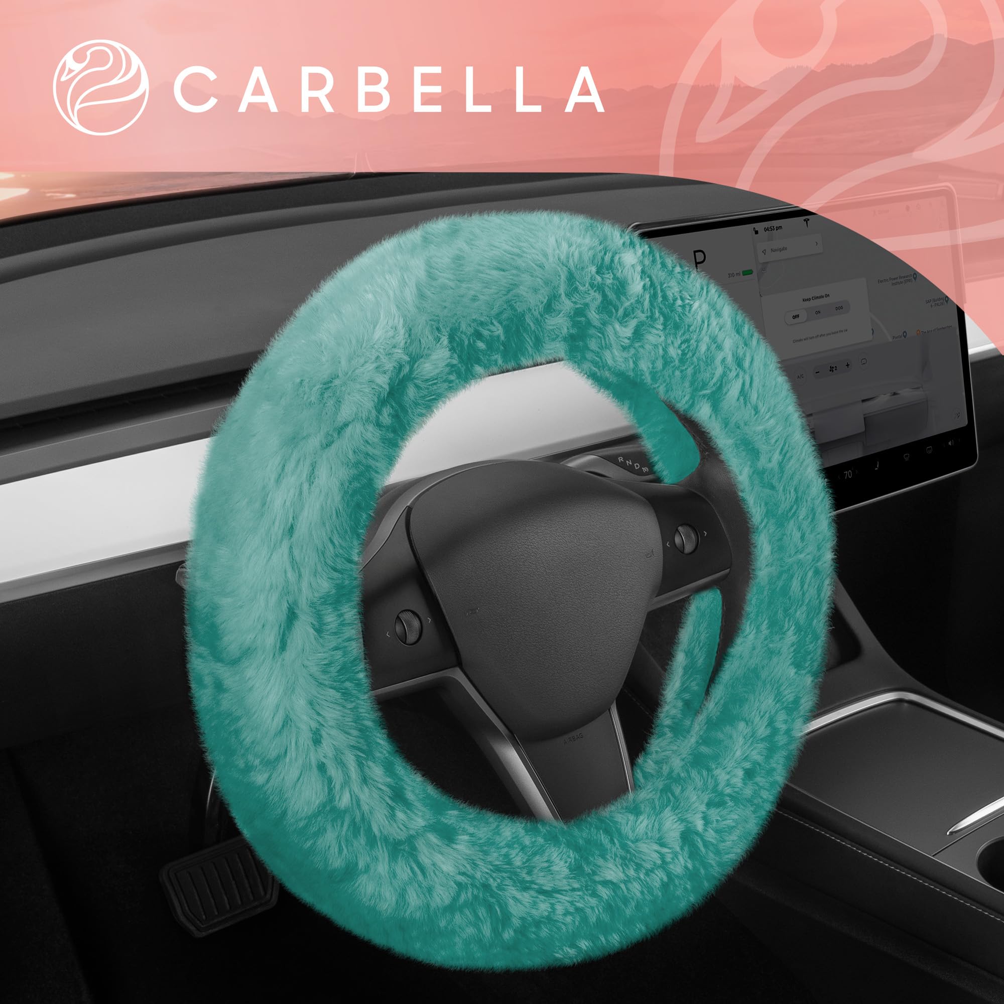 Carbella Aspen Mint Fuzzy Steering Wheel Cover for Women - Cute and Stylish Fluffy Fur Steering Wheel Cover for Cars Trucks Vans SUVs, Universal Fit for Wheel Sizes 14.5 to 15.5 inches - Image 7