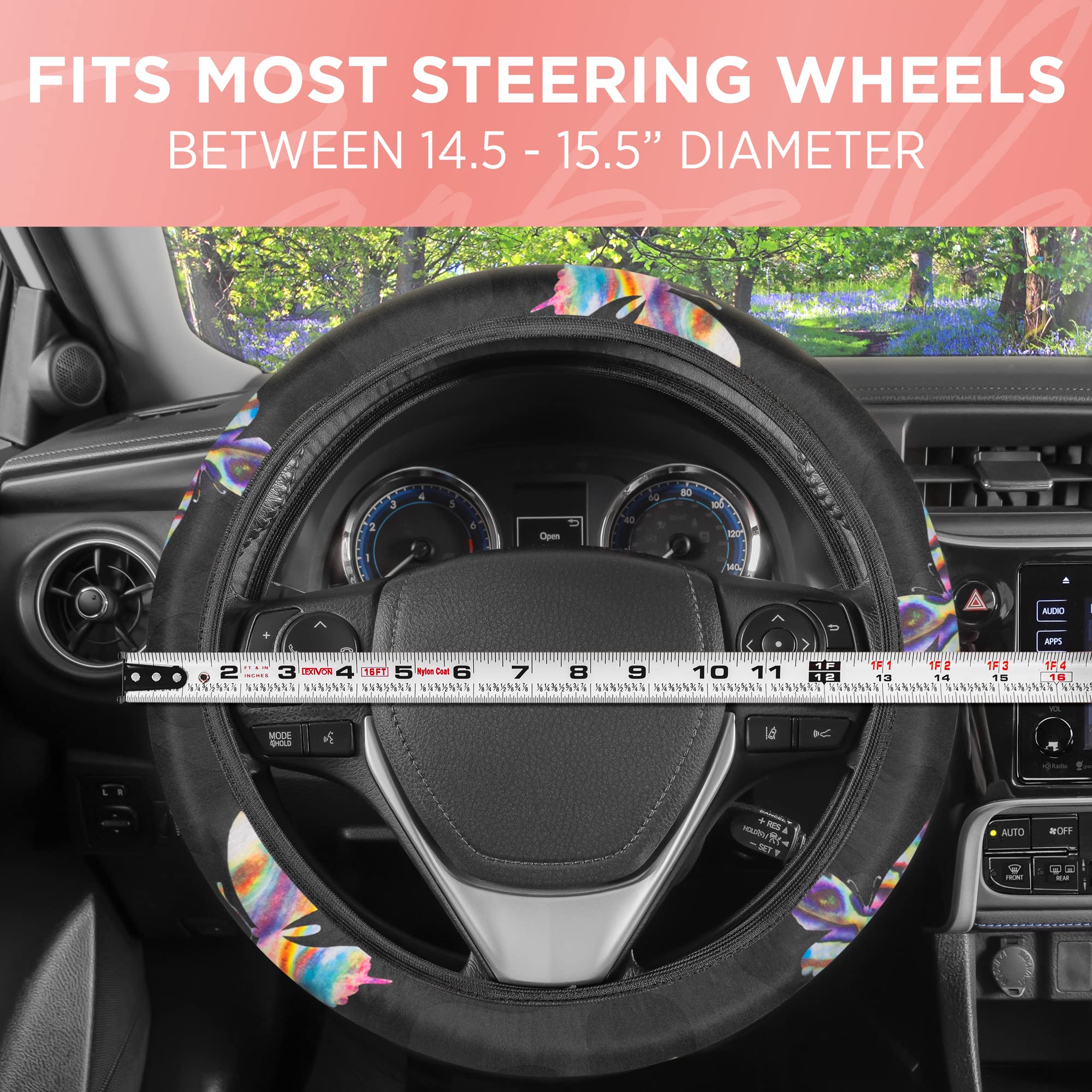 Carbella Black Leopard & Butterfly Car Seat Covers, 2 Pack Animal Print Front Seat Covers for Cars with Matching Steering Wheel Cover, Cute Automotive Interior Covers for Trucks Van SUV - Image 3