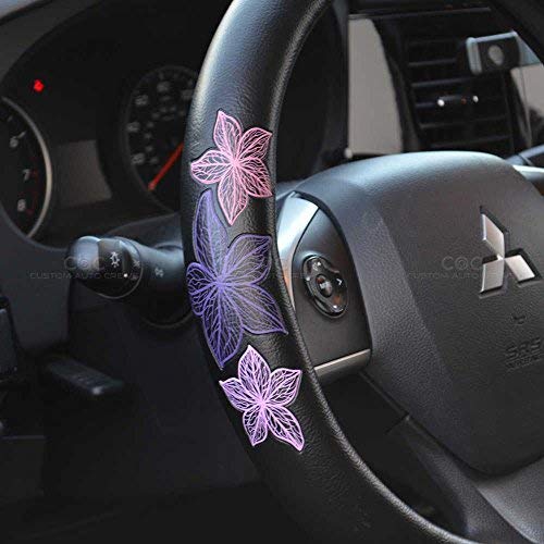 Pretty Rugs Gift Pack - Matching Flowers Design - Black Carpet Floor Mats w/Synthetic Leather Grip Steering Wheel Cover - Image 7