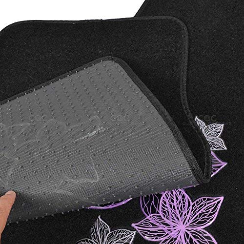 Pretty Rugs Gift Pack - Matching Flowers Design - Black Carpet Floor Mats w/Synthetic Leather Grip Steering Wheel Cover - Image 8